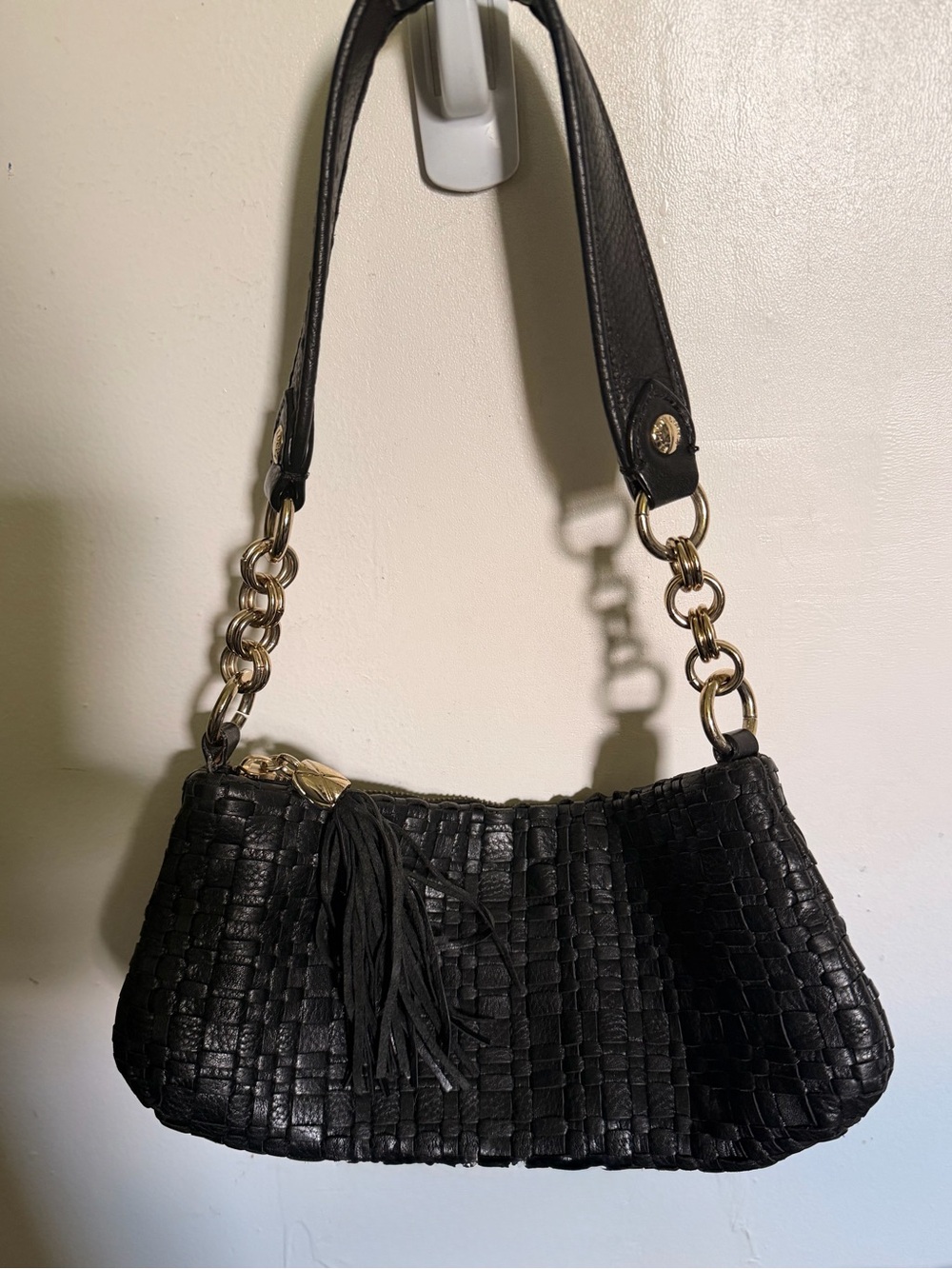Elliott Lucca Woven Black Leather Shoulder Bag